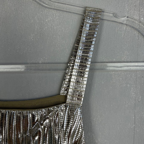 Maeve size L sleeveless top metallic gray textured square neck party top - Picture 7 of 12